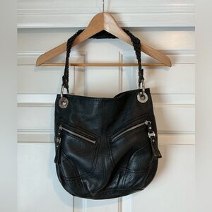 B.Makowsky Black Pebble Leather Hobo Shoulder Bag